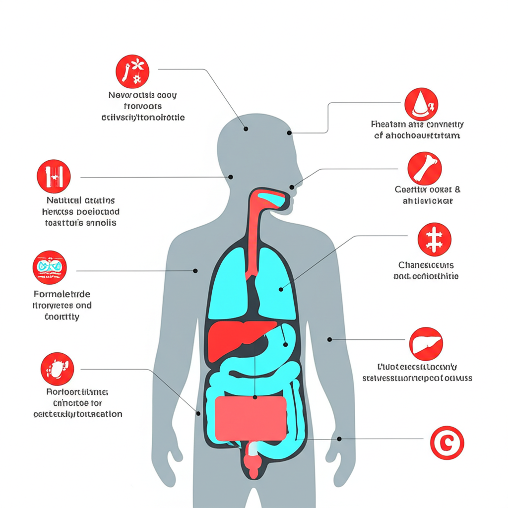 Diagram showing the effects of formaldehyde on the human body