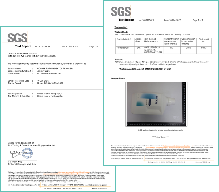 SGS formaldehyde removal test report for UCOATE